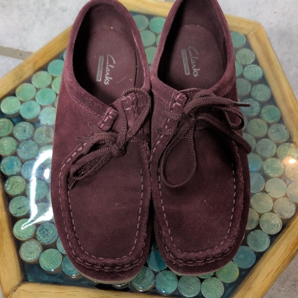 Clarks Men's Burgundy Suede Lace-Up Moccasin Loafers